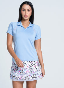 Top Golf | Birdie Mock Neck Zip Short Sleeve | Powder Blue