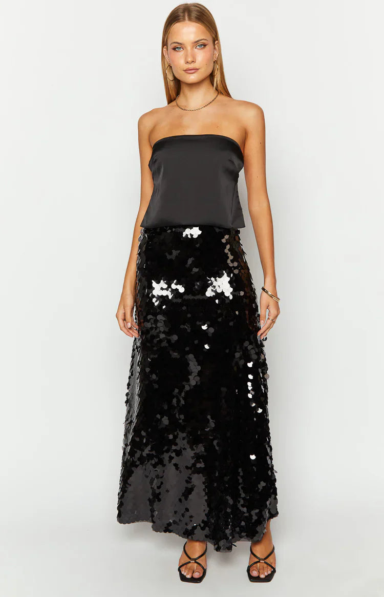 Genevieve Sequin Maxi Skirt | Black