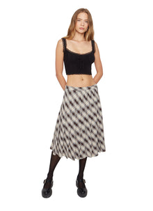 Womens | Gibson Pleated Skirt | Brown/Blue Plaid