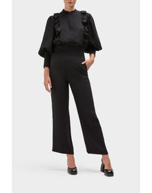 Gillian Silk Ruffle Detail Button Down Top | Black