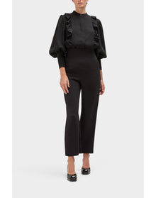 Gillian Silk Ruffle Detail Button Down Top | Black