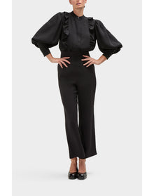 Gillian Silk Ruffle Detail Button Down Top | Black