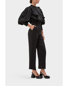 Gillian Silk Ruffle Detail Button Down Top | Black
