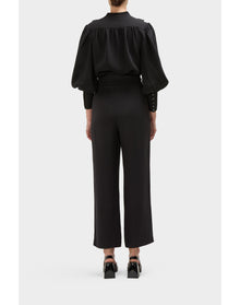 Gillian Silk Ruffle Detail Button Down Top | Black