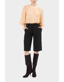 Gillian Silk Ruffle Detail Button Down Top | Sorbet