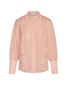 Gillian Silk Ruffle Detail Button Down Top | Sorbet