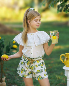 Girl | Amalfi Lemon Print Linen Scrunchie | White x yellow x green