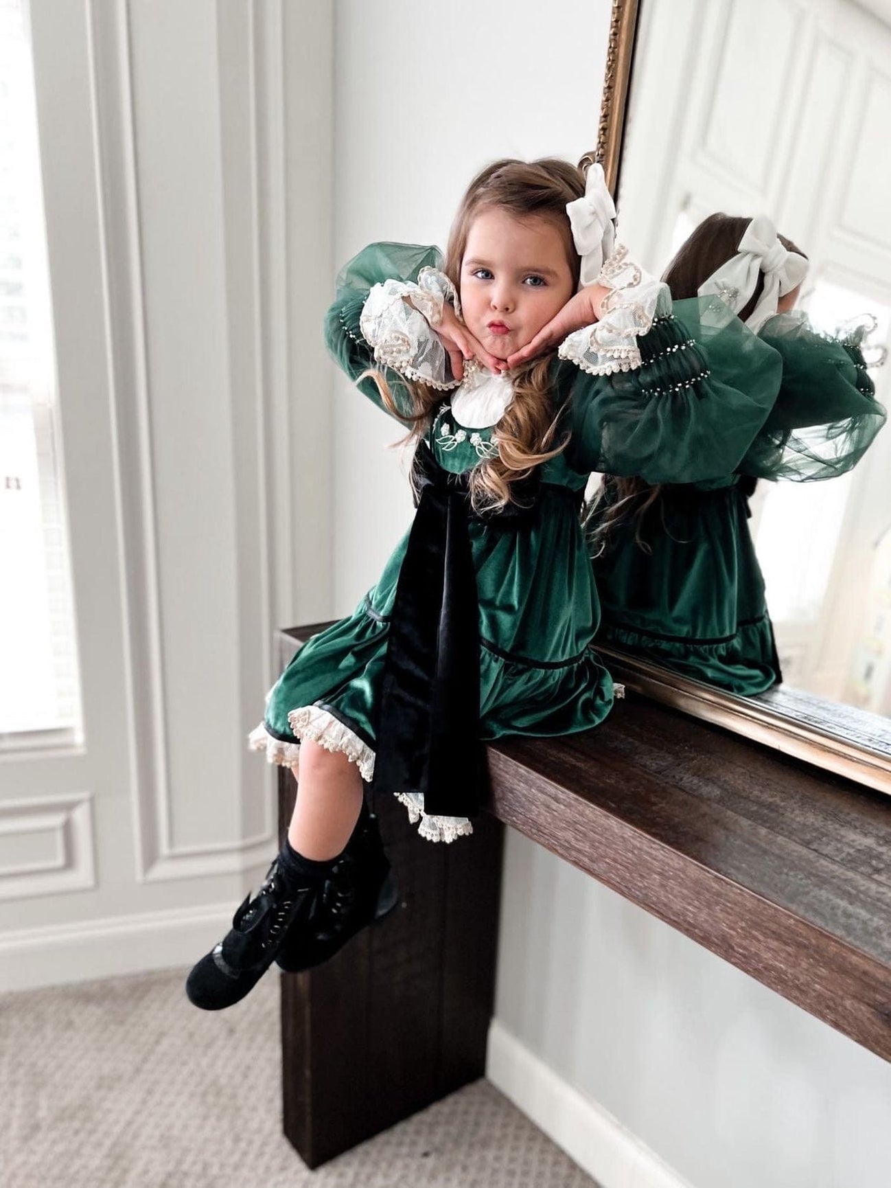 Girl | Aurora Royal Velour Dress | Green