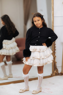 Girl | Black Faux Fur Knit Wool Cardigan