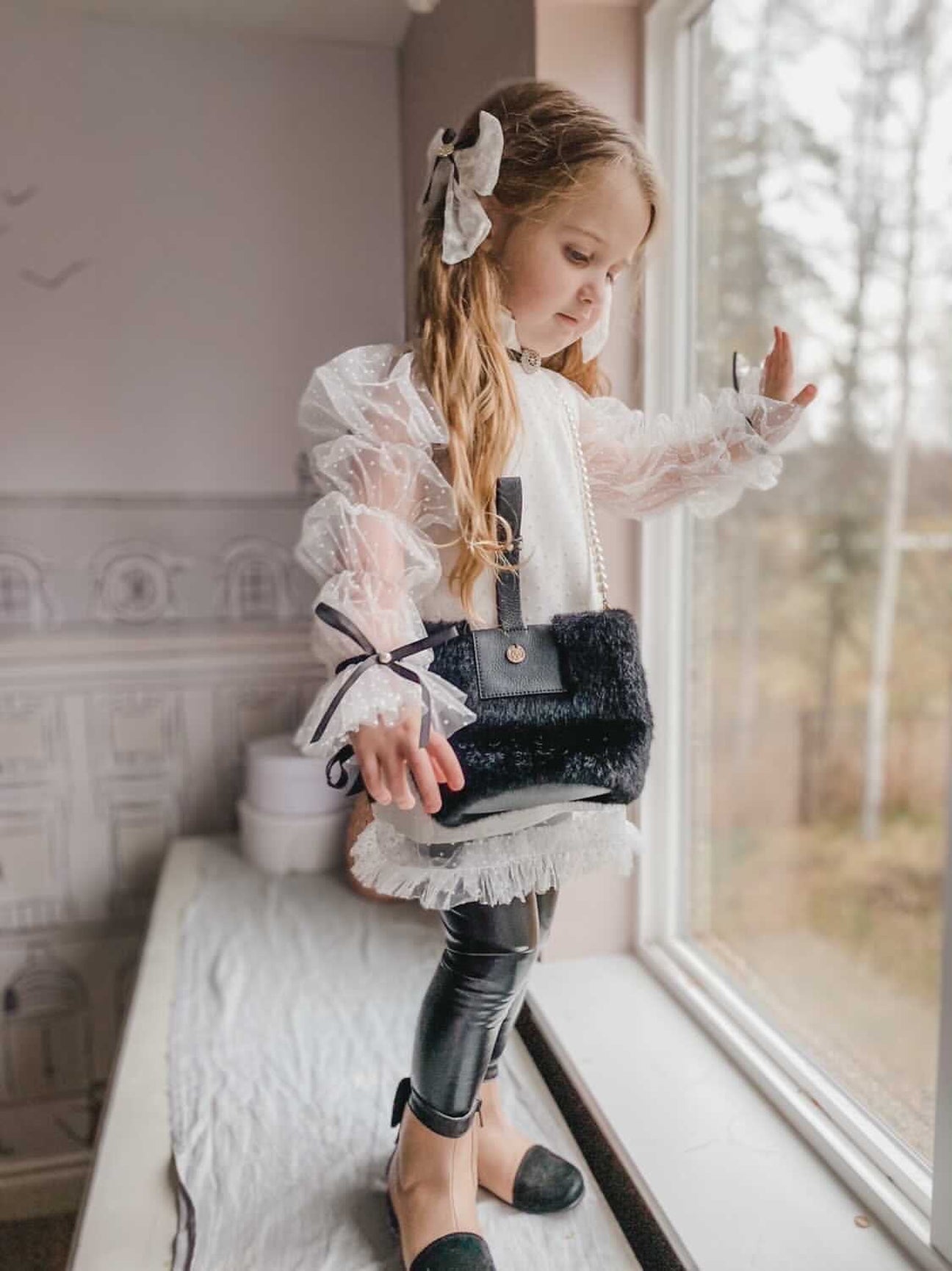 Girl | Brianna Tunic and Pants Set | White x Black