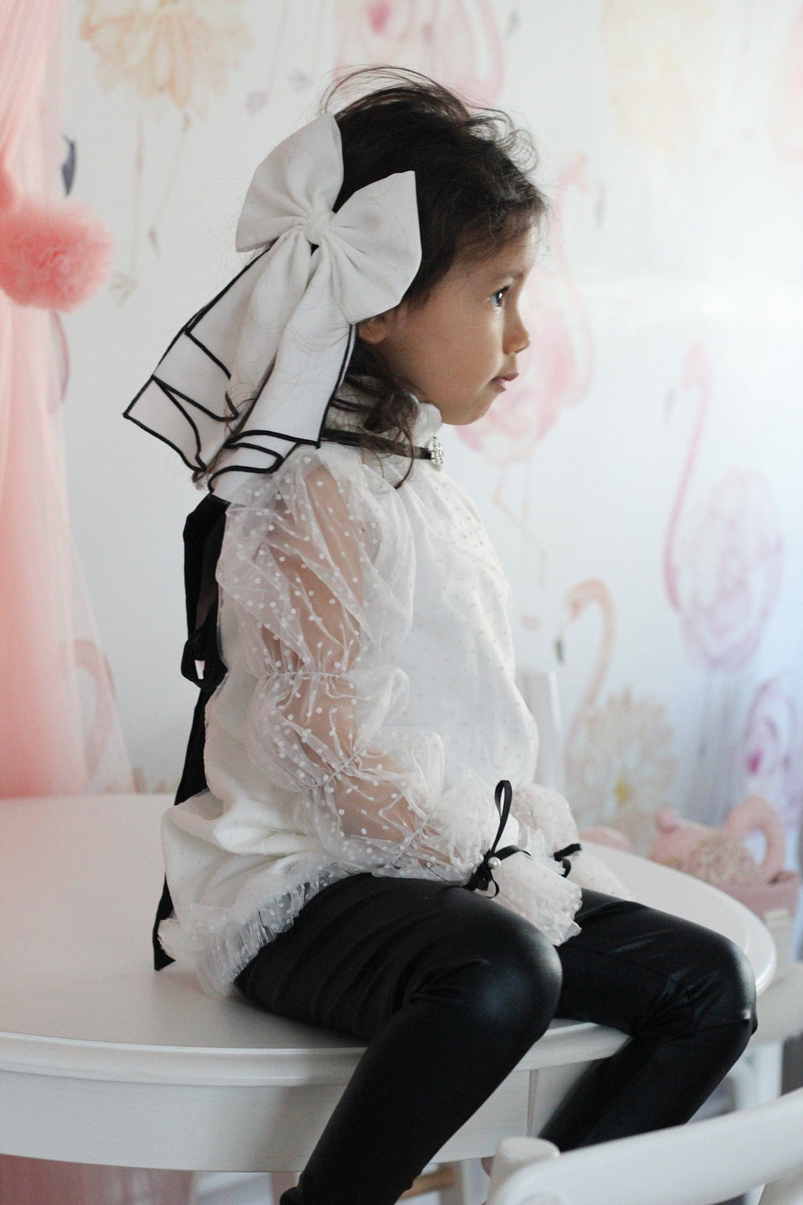 Girl | Brianna Tunic and Pants Set | White x Black