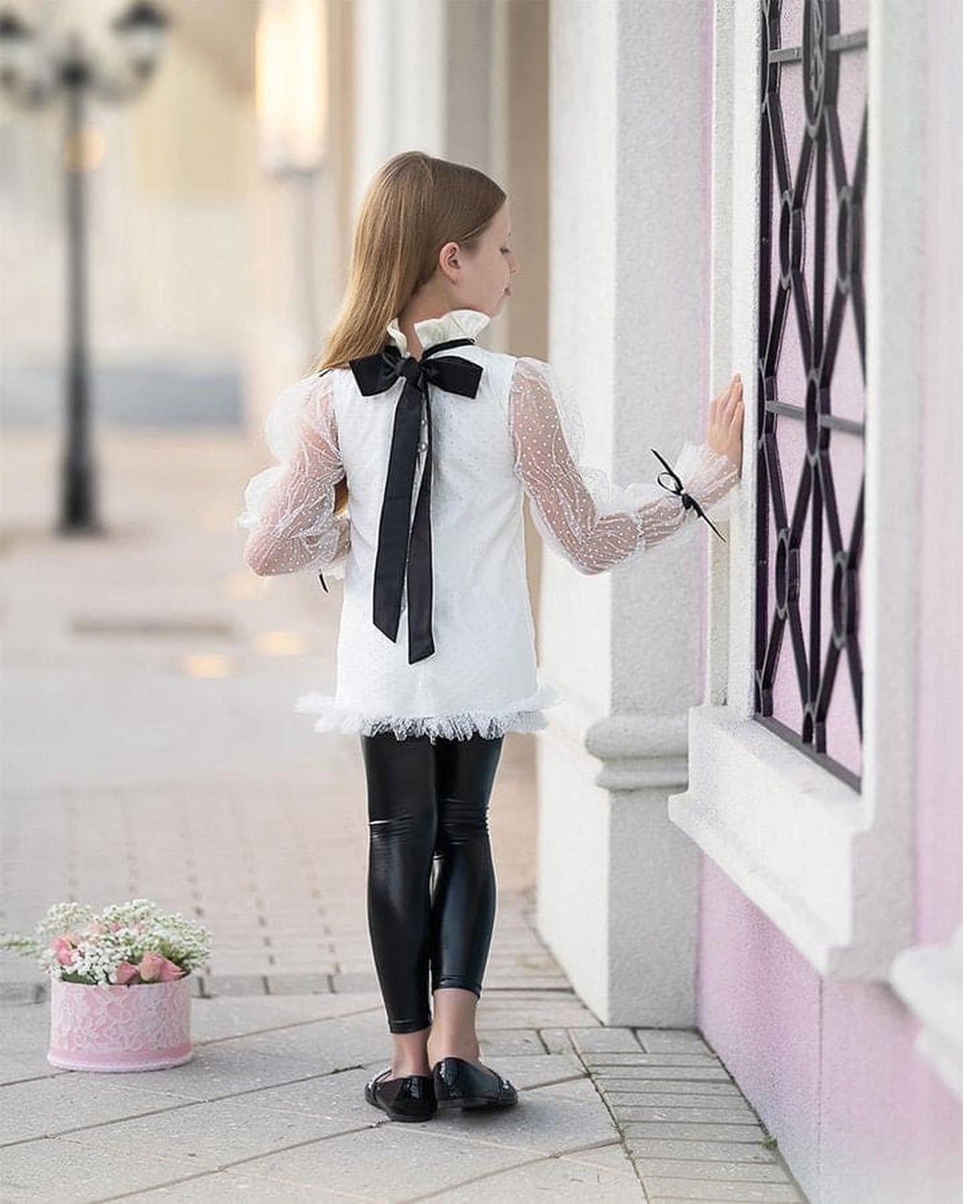 Girl | Brianna Tunic and Pants Set | White x Black