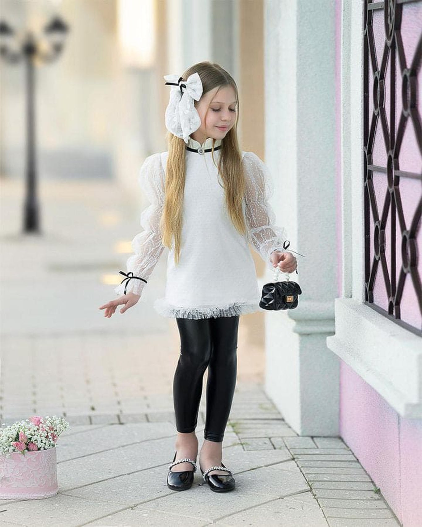 Girl | Brianna Tunic and Pants Set | White x Black