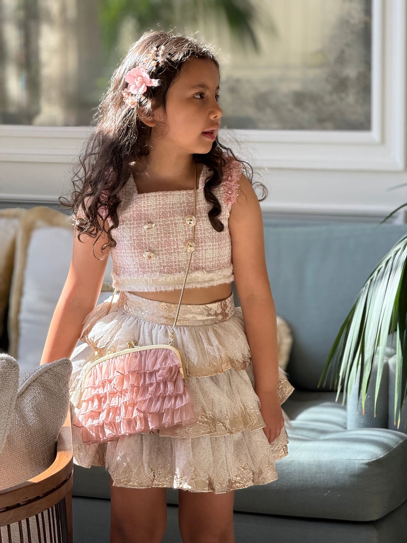 Girl | Charlie Jacquard Glitter Skirt | Gold