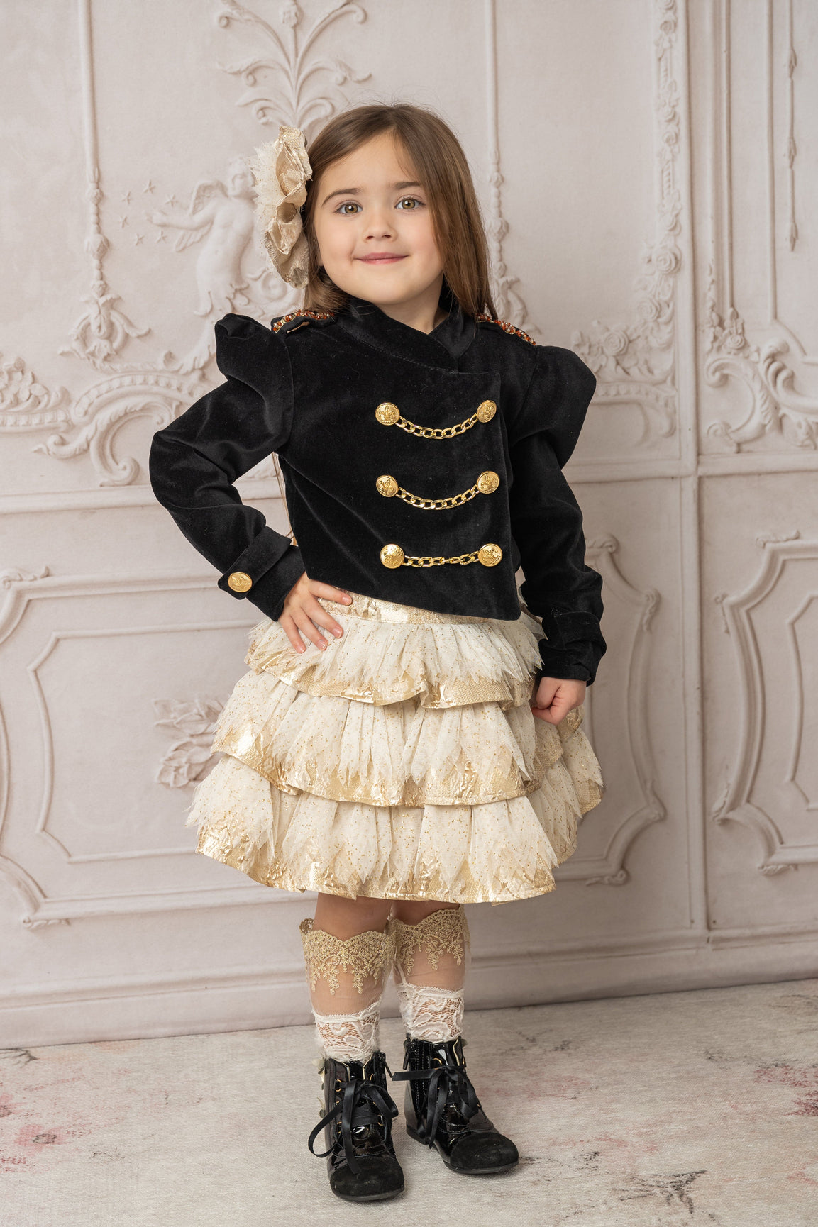 Girl | Charlie Jacquard Glitter Skirt | Gold
