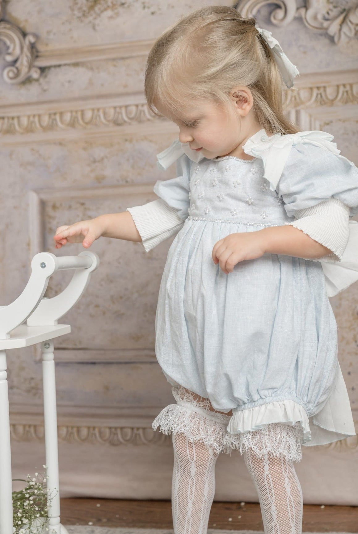 Girl | Charlotte Baby Linen Romper | Blue