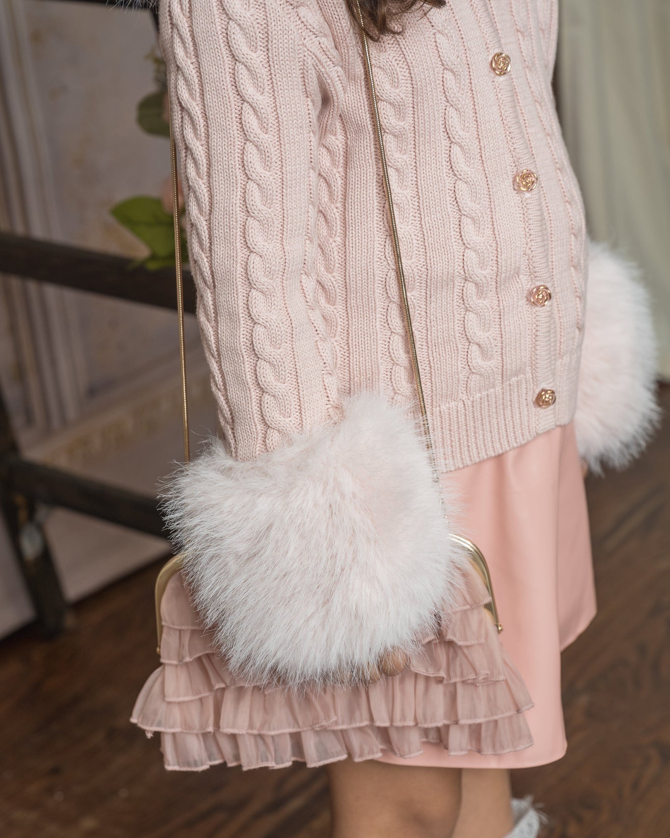 Girl | Dusty Organza Ruffle Handbag | Pink