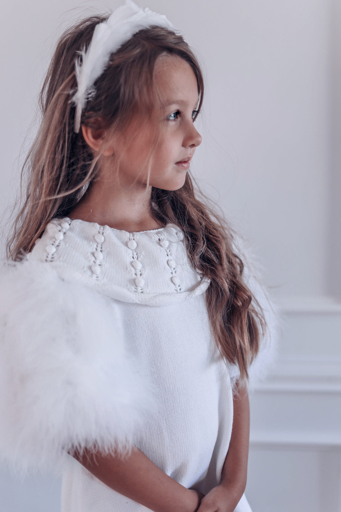 Girl | Ella Knit Feather Dress | White