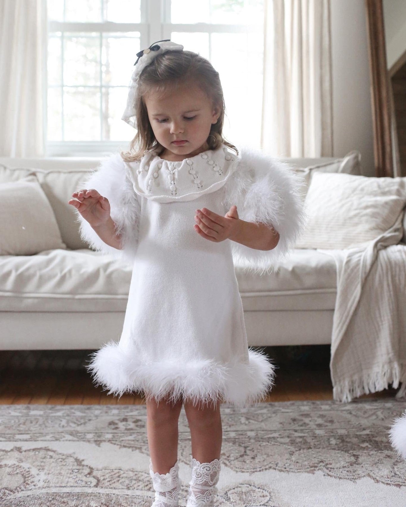 Girl | Ella Knit Feather Dress | White