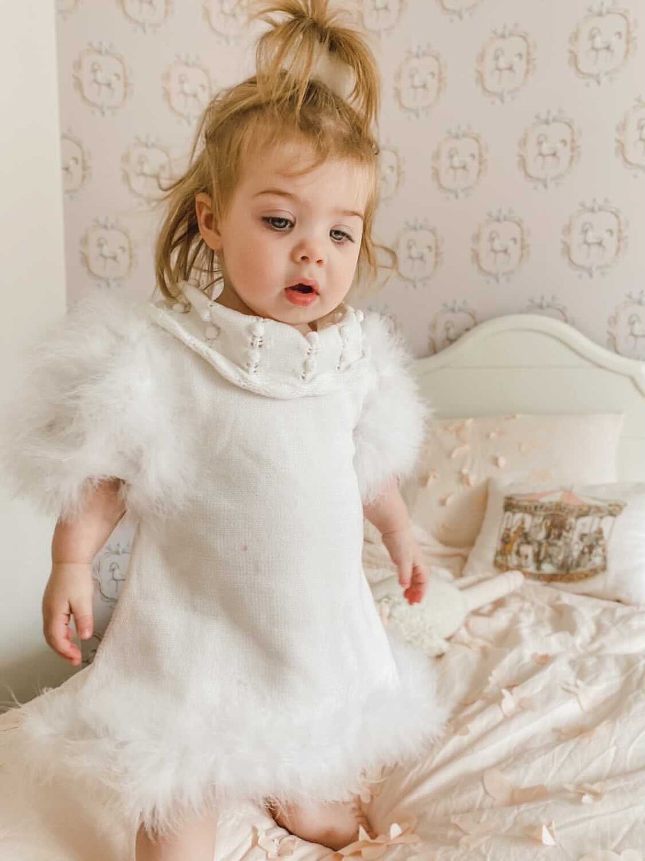 Girl | Ella Knit Feather Dress | White