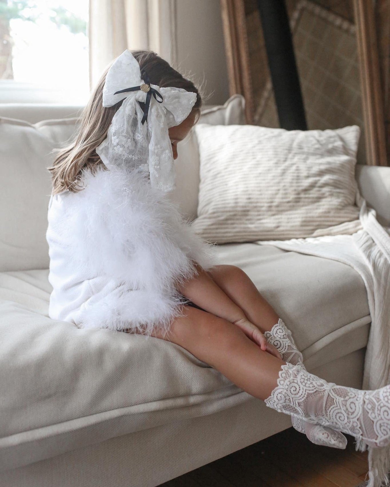Girl | Ella Knit Feather Dress | White