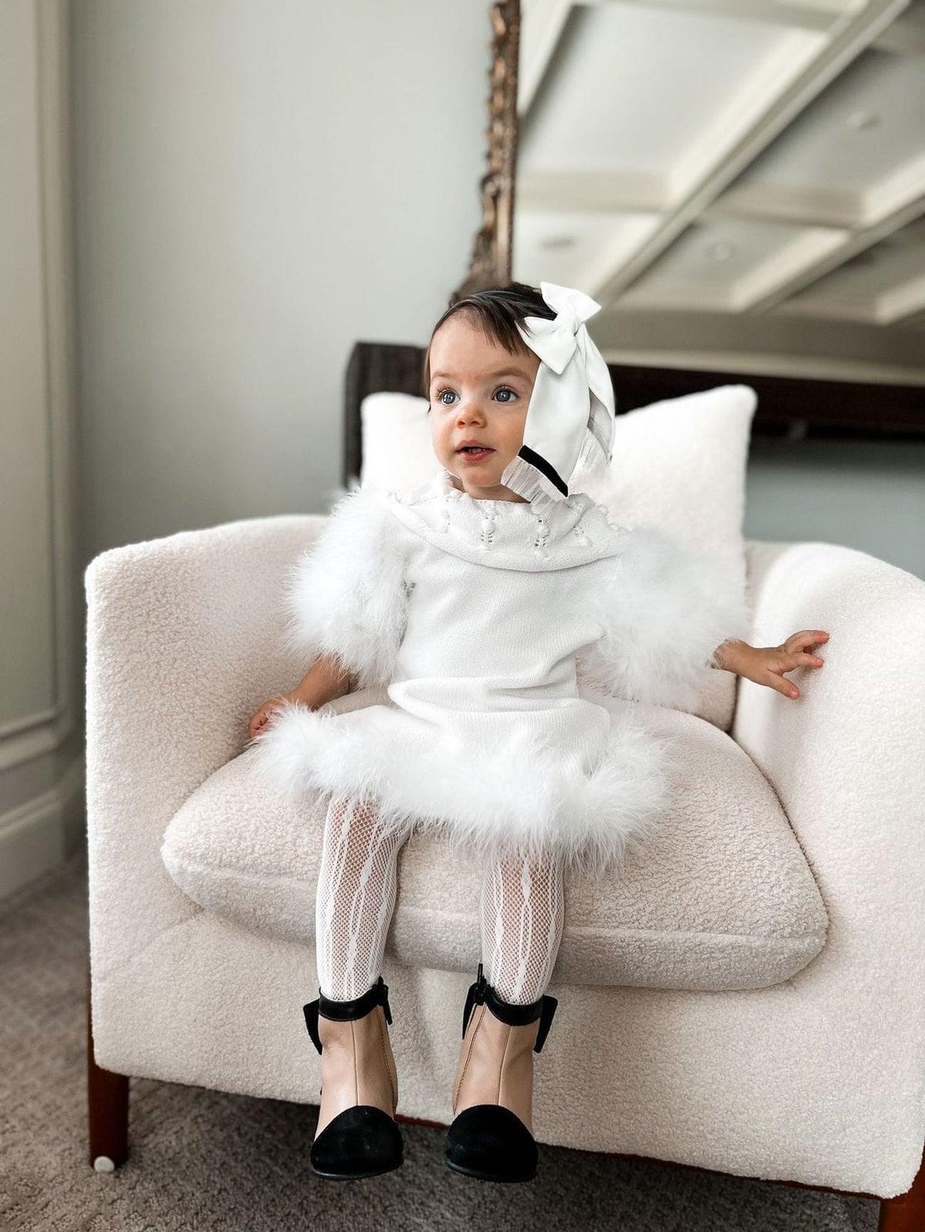 Girl | Ella Knit Feather Dress | White