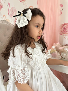 Girl | Embroidered Flower Hair Bows | White