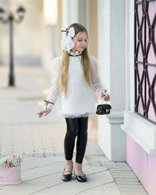 Girl | Embroidered Flower Hair Bows | White
