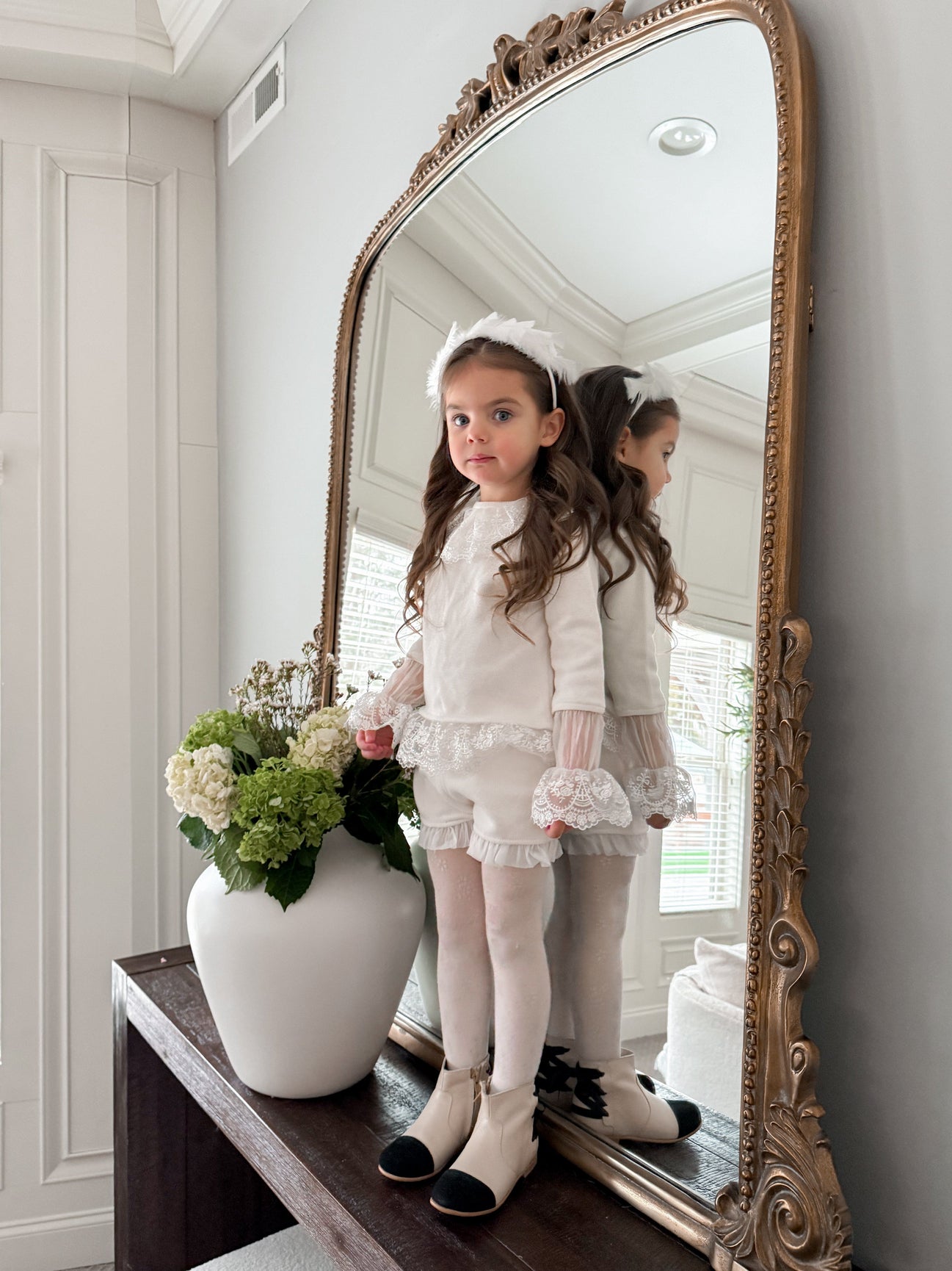 Girl | Emma Cotton and Lace Top and Shorts Set | White