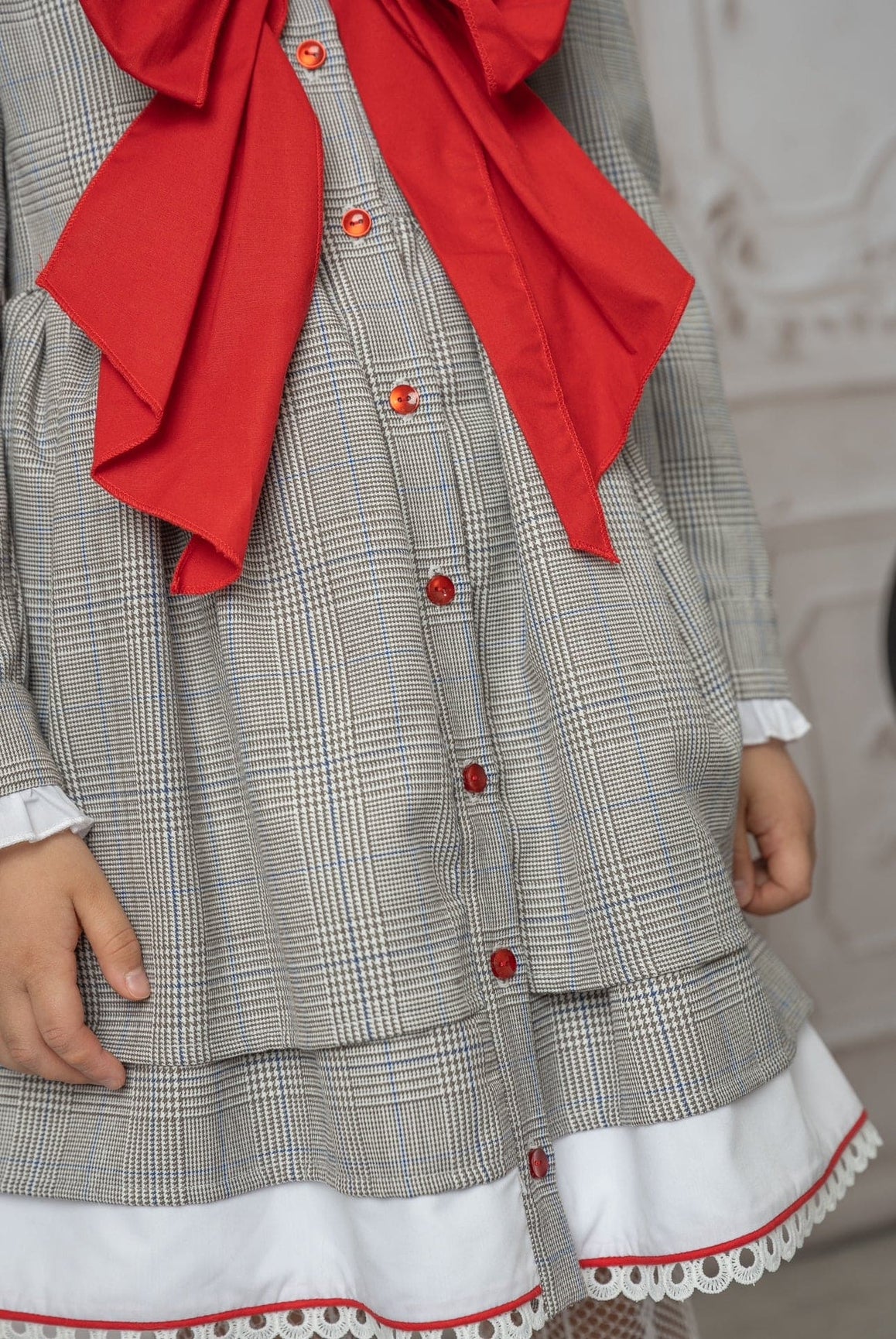 Girl | Georgina Tartan Print Dress with Bow | White x Black x Red