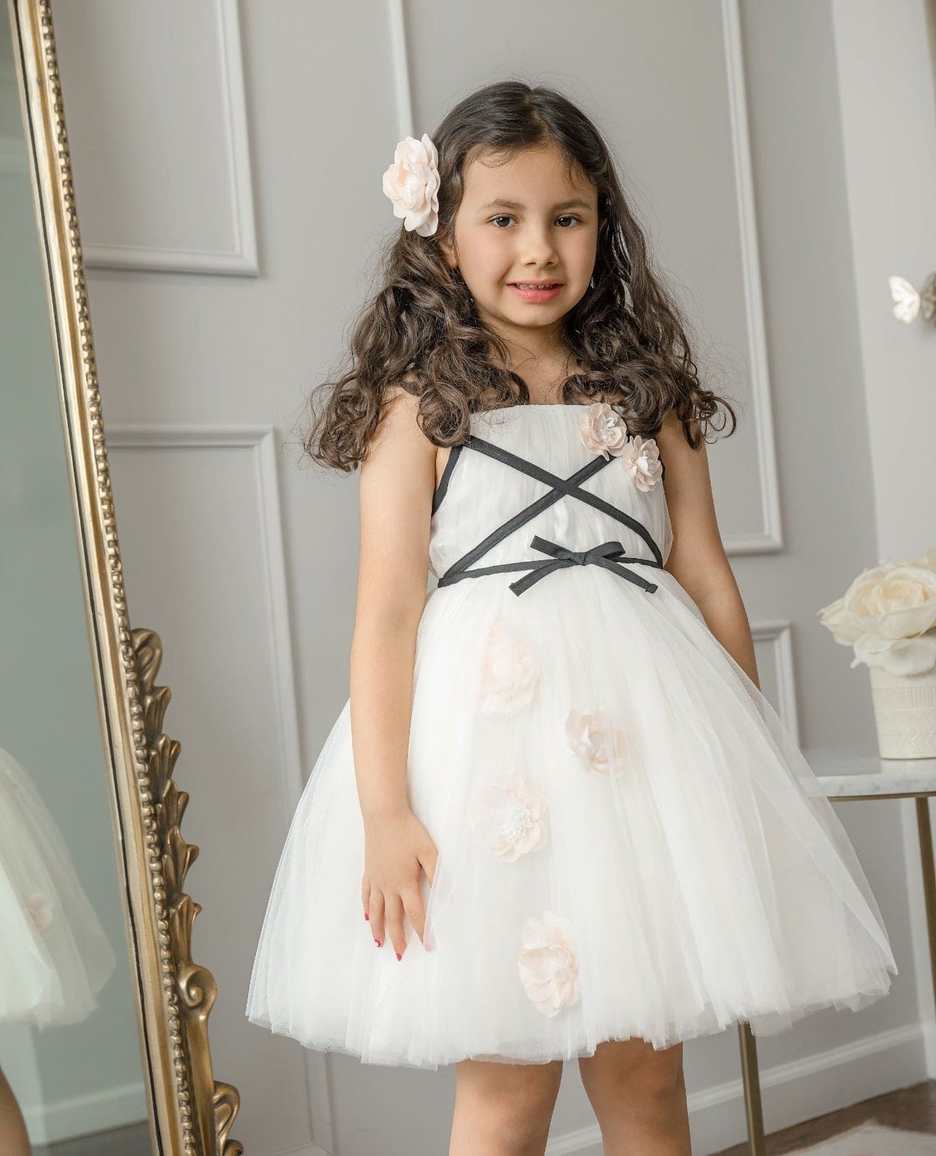 Girl | Giselle CrissCross Tulle Dress | Ivory x Black