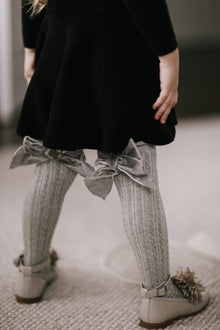 Girl | Grey Knee High Socks with Velvet Bows Grey Bow | Gray x Gray