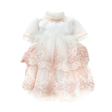 Girl | Laila Embroidered Feather Dress | White x Pink