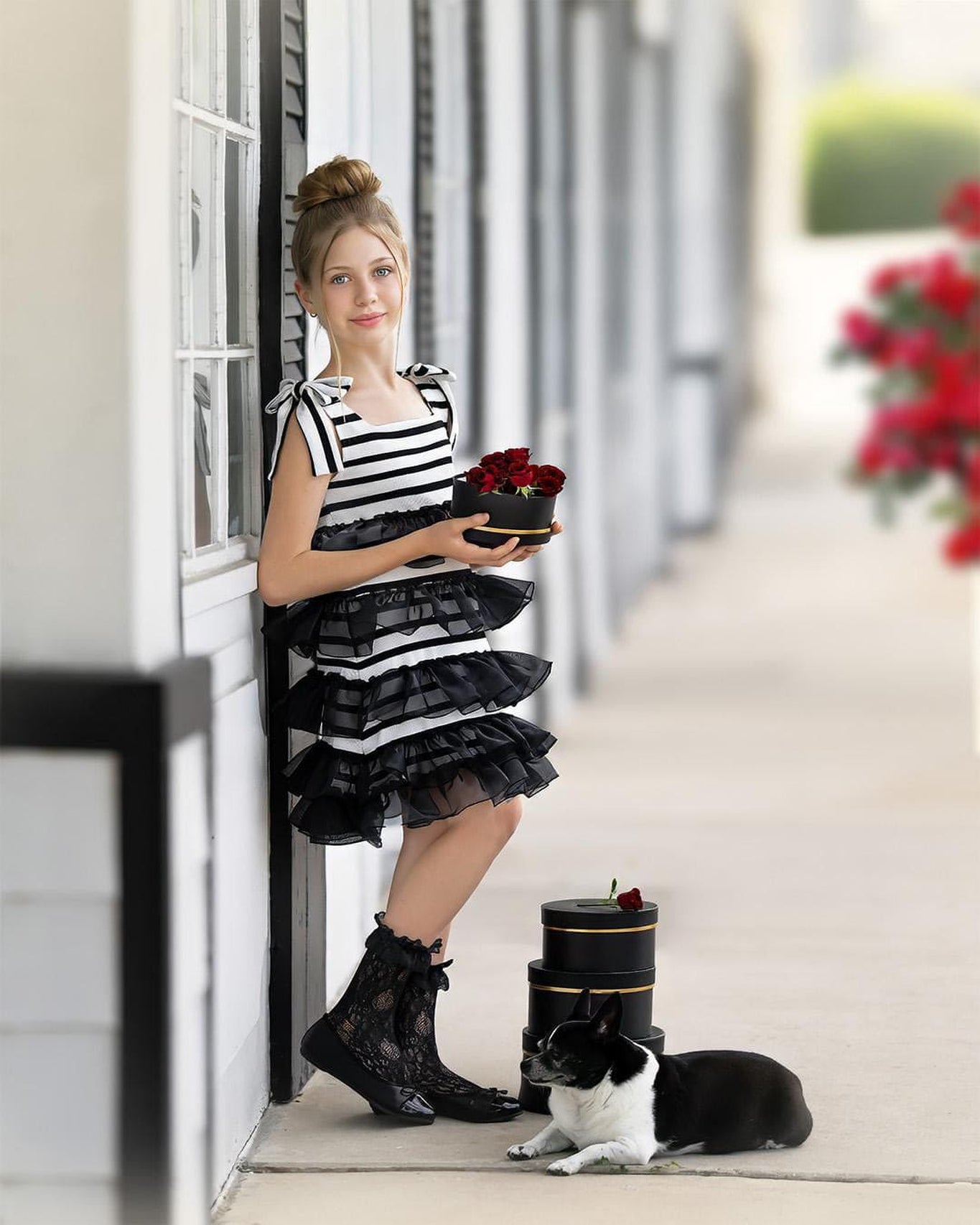 Girl | Monaco and Striped Dress | Black x White