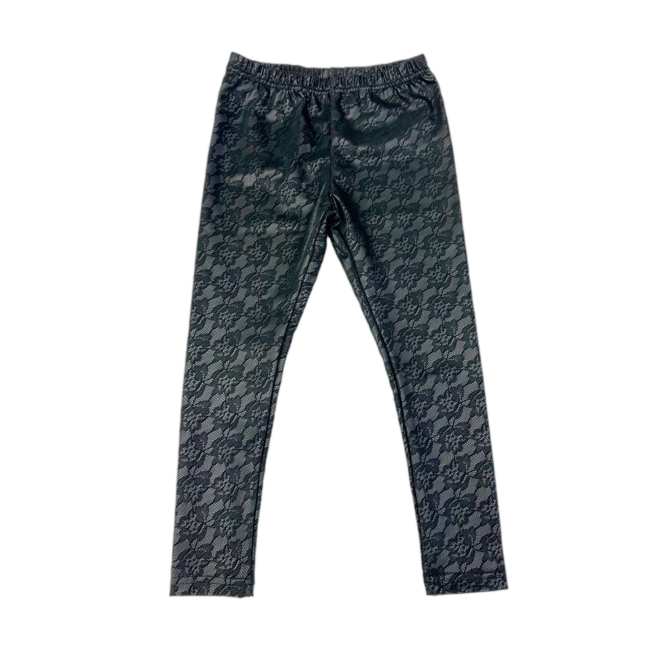Girl | Rose Print Vegan Leather Leggings | Black