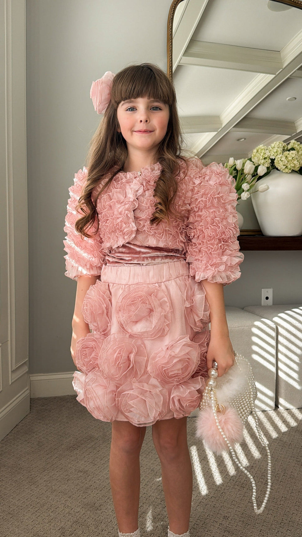 Girl | Vivian Ruffle Organza Jacket | Dusty Pink