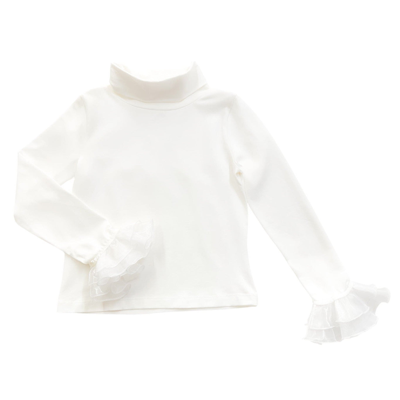 Girl | White Cotton Turtleneck with Organza Sleeves