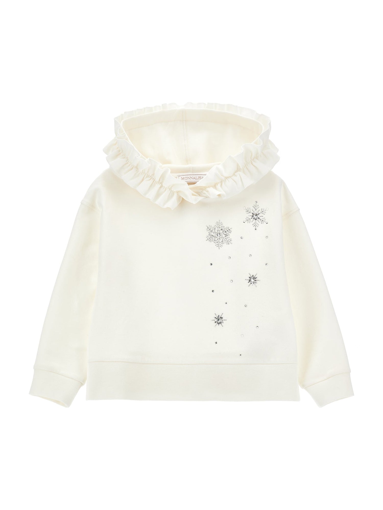 Girls | Cotton Sweatshirt With Ruffles And Rhinestones | Cream