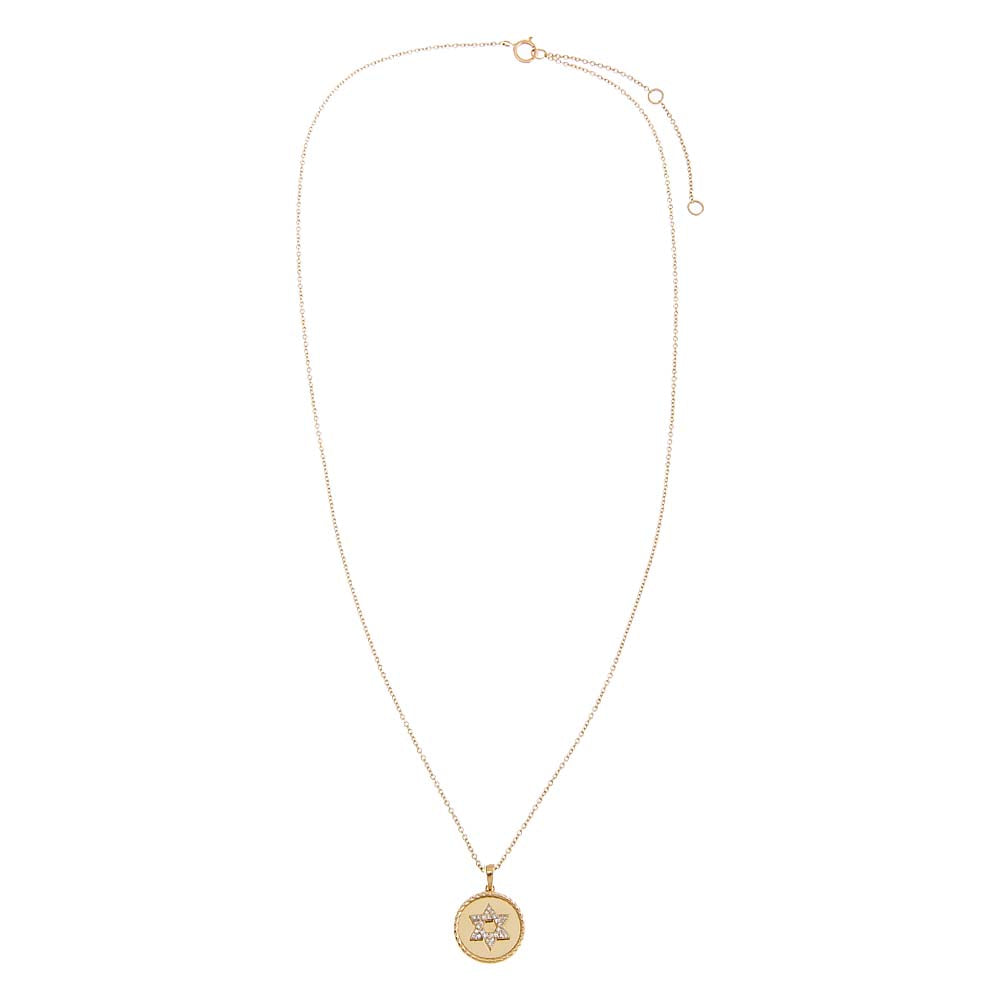  Diamond Pave Star Of David Disc Necklace 14K - Adina's Jewels