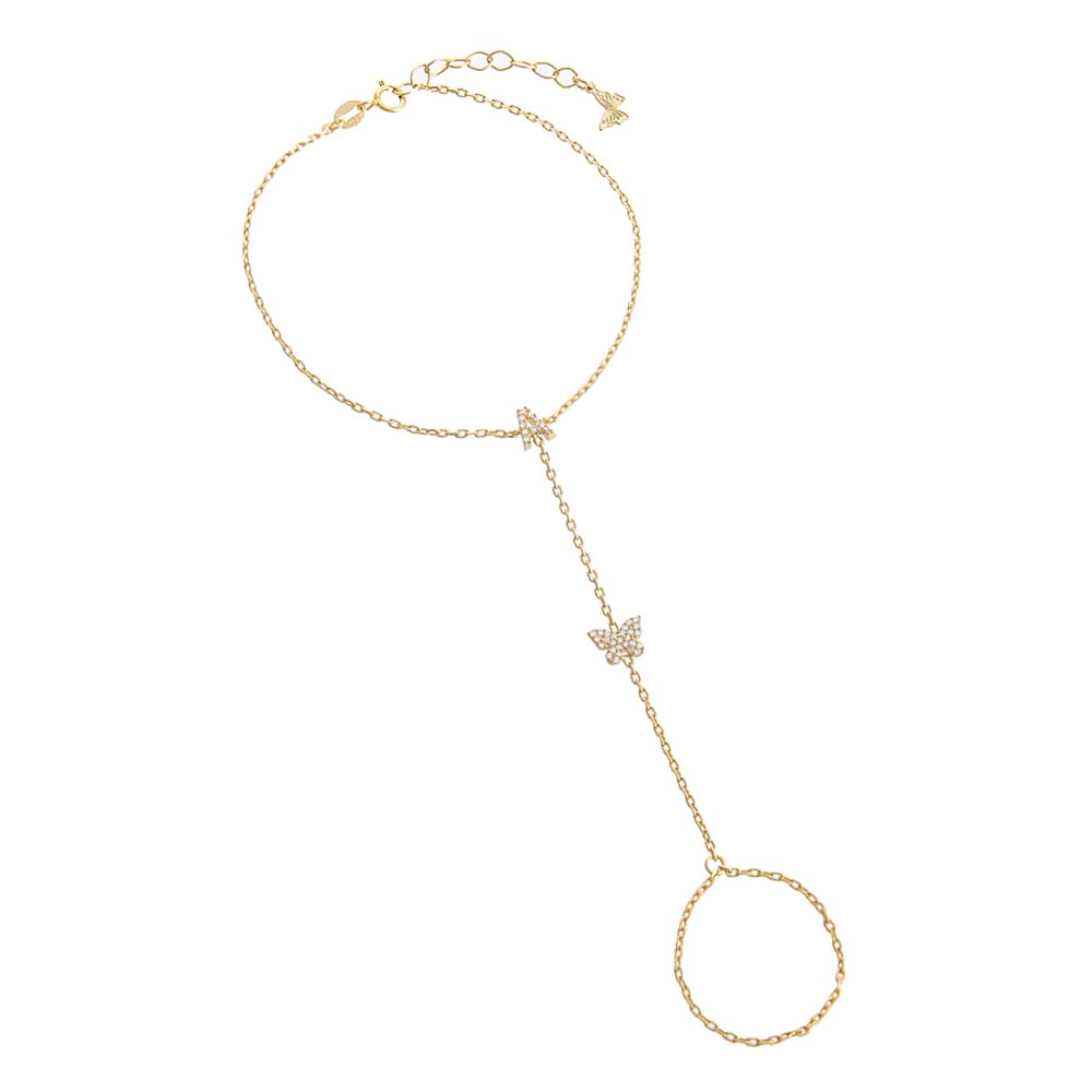 Gold / A Pave Butterfly Initial Hand Chain - Adina's Jewels