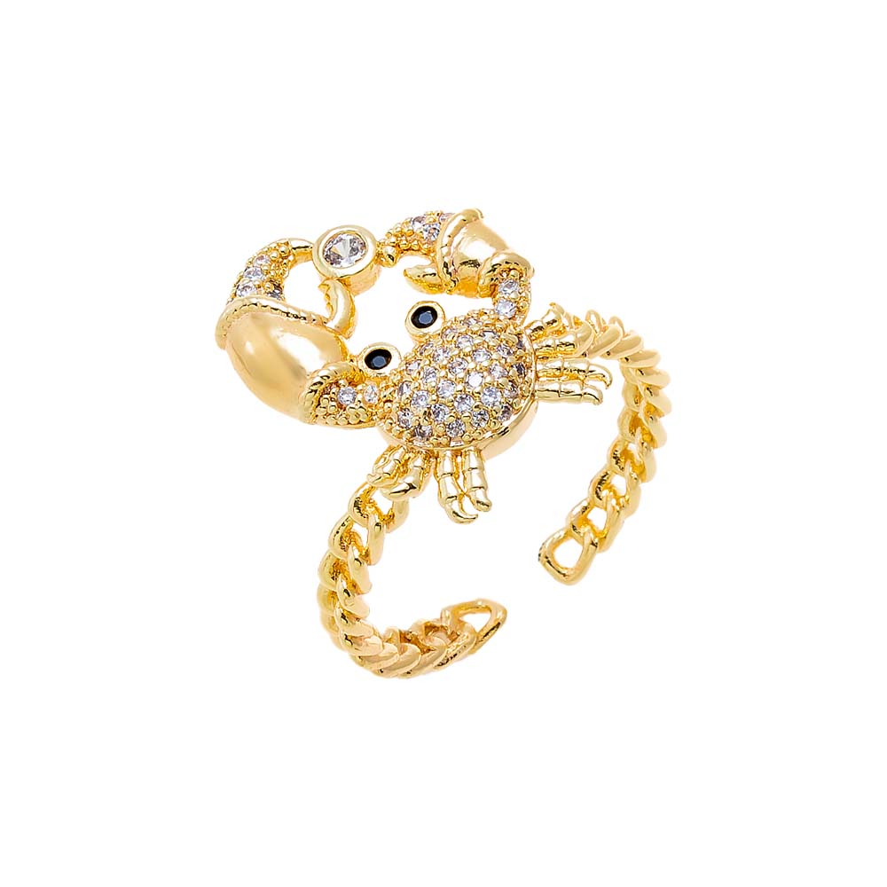 Gold Pave Crawling Lobster Adjustable Ring - Adina's Jewels