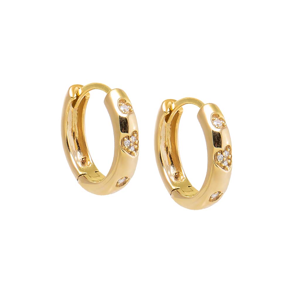 14K Gold Diamond Scattered Heart Huggie Earring 14K - Adina's Jewels