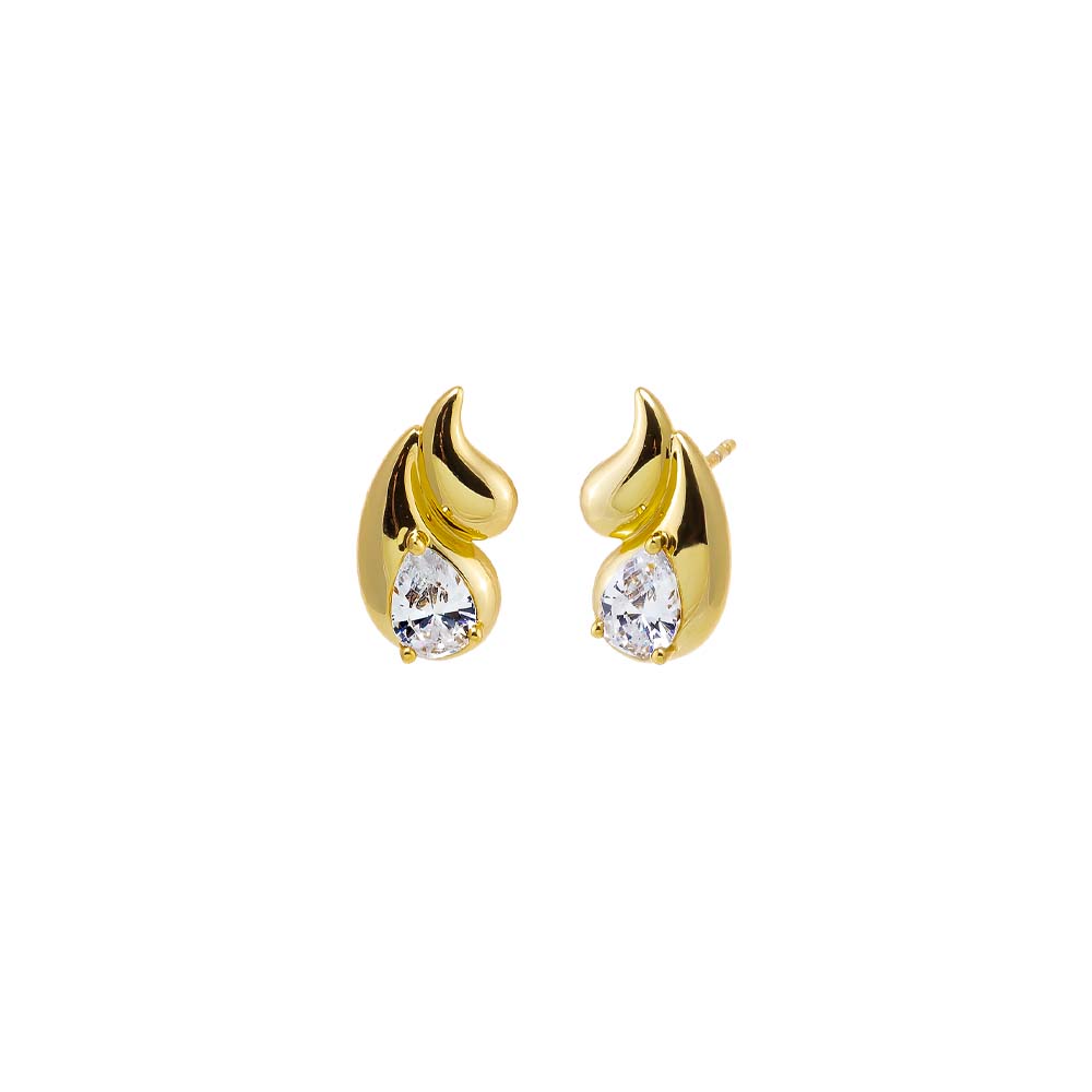 Gold CZ Double Teardrop Stud Earring - Adina's Jewels