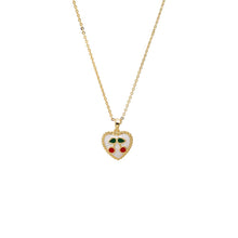 Gold Red & Green Enamel Cherry Cutout Heart Necklace - Adina's Jewels