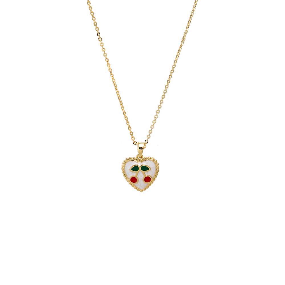 Gold Red & Green Enamel Cherry Cutout Heart Necklace - Adina's Jewels