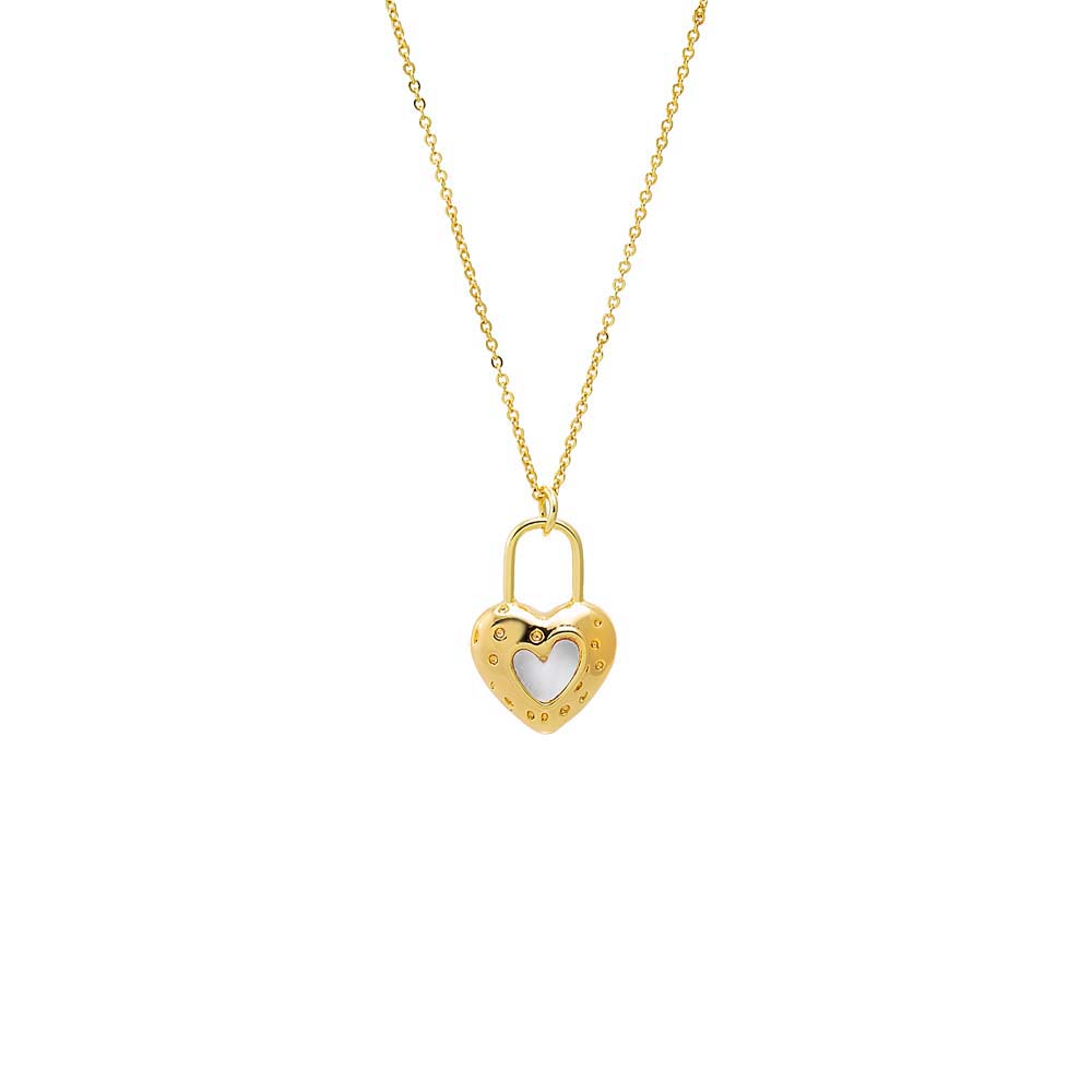 Gold Heart Cutout Lock Shape Pendant Necklace - Adina's Jewels