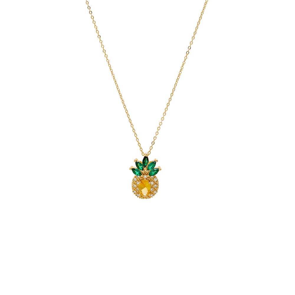 Yellow / Large CZ Yellow & Green Pineapple Pendant Necklace - Adina's Jewels
