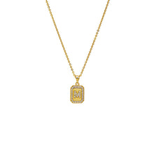 Gold / A Pave Initial Dog Tag Pendant Necklace - Adina's Jewels