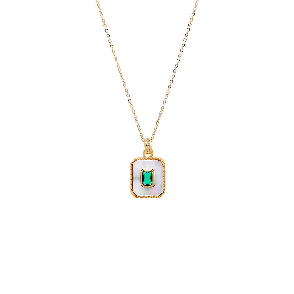 Mother of Pearl Green CZ & Mother Of Pearl Dog Tag Necklace - Adina's Jewels