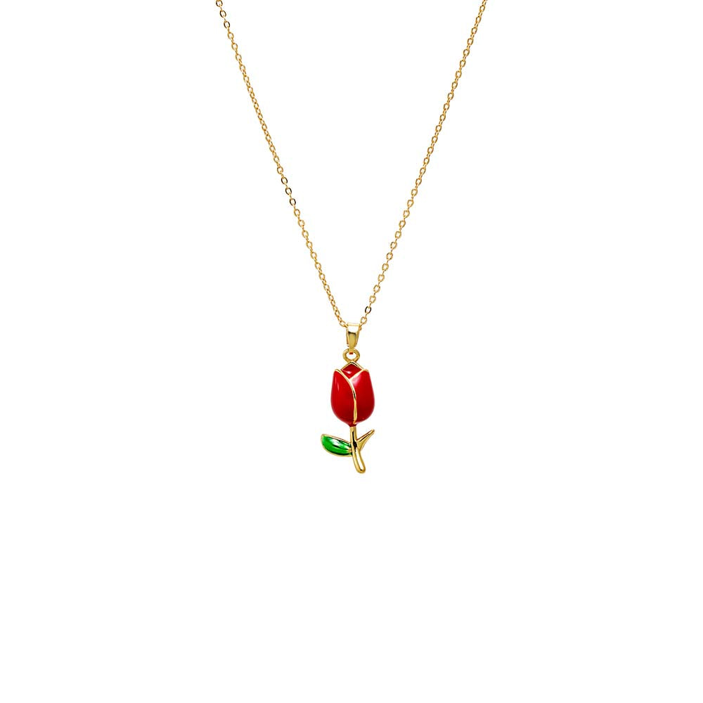 Red Red & Green Flower Charm Necklace - Adina's Jewels